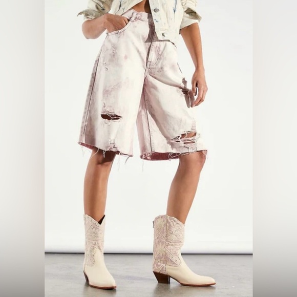 Free People Pants - NWTS We The Free by Free People Distressed Pink Denim Bermuda Shorts. Size  31.